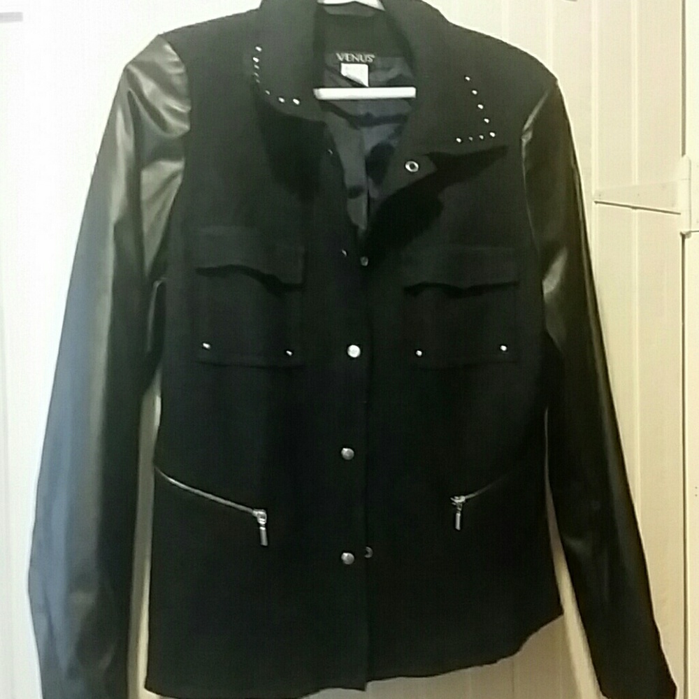 Venus Faux leather and tweed material coat